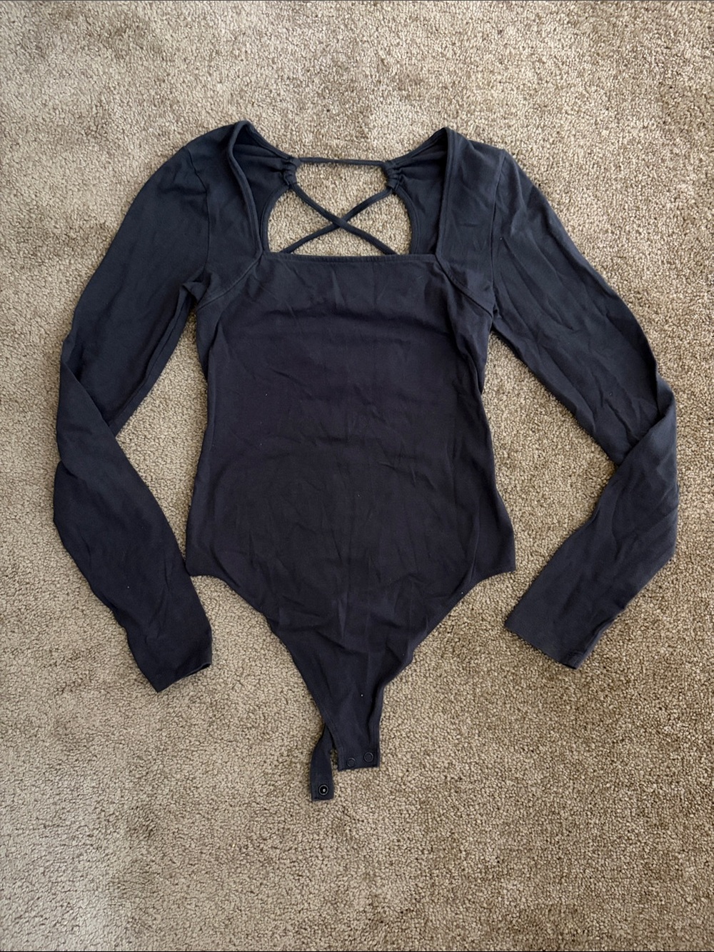 Charcoal Long Sleeve Crisscross Back Bodysuit